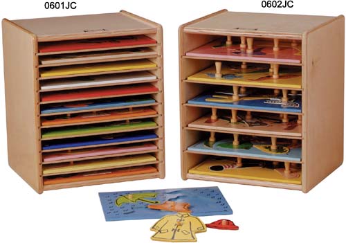 Childcraft Wooden Puzzle Rack for Large-Knob Puzzles, 8 Shelves
